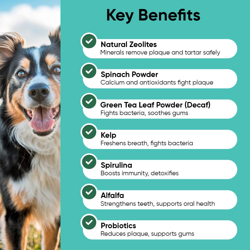 iHeartDogs Clean Teeth & Fresh Breath Dental Powder for Dogs - Targets Tartar & Bad Breath - Natural Herbal Blend with Kelp, Probiotics - Mint, 90 Servings