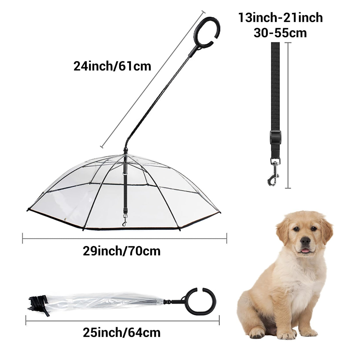 NAMSAN Clear Dog Umbrella for Small Dogs, Dog Umbrella Leash Keeps Dogs Dry in Rain Walking, Adjustable Leash, Self-Assembly
