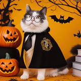 ANIAC 3PCS Halloween Dog Costume Cat Wizard Cape Glasses and Necktie Set Halloween Puppy Outfit Pet Academy Magician Cosplay Apparel for Kitten Cat Small Dogs (Black+Yellow, Medium)