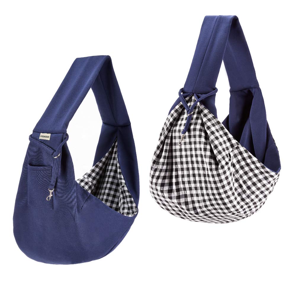 FDJASGY Small Pet Sling Carrier-Hands Free Reversible Pet Papoose Bag Tote Bag with a Pocket Safety Belt Dog Cat for Outdoor Travel Benzo Blue