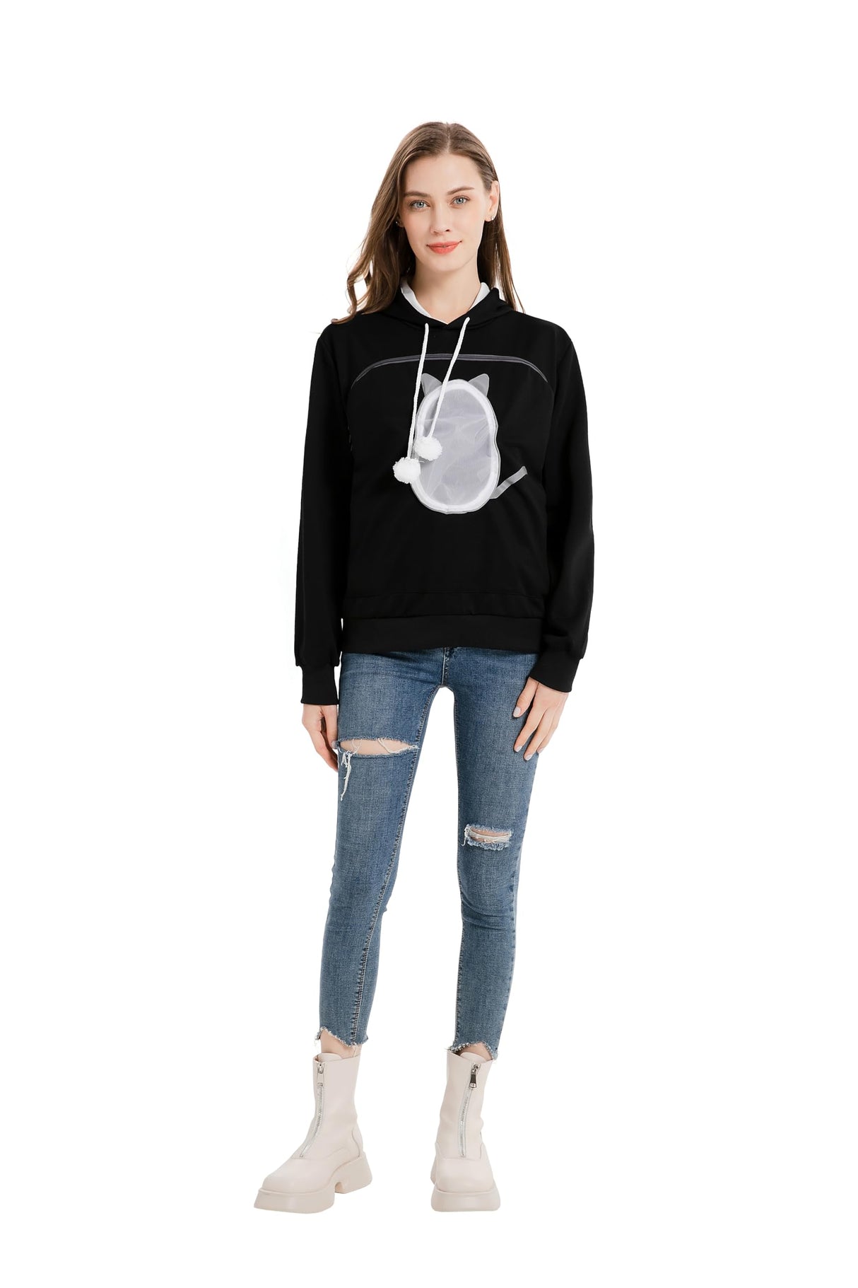 LINYUCHEN Cat Pouch Hoodie Pet Carrier Sweatshirt Large Pocket Pullover Shirt Wearable Cat Dog Carrier Hoodie Black