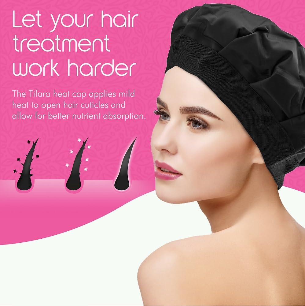 Deep Conditioning Cordless Heat Cap for Spa Care at Home, Gel Thermal Technology for Scalp Treatment, Natrual Hair Steamer Gel Cap, Black