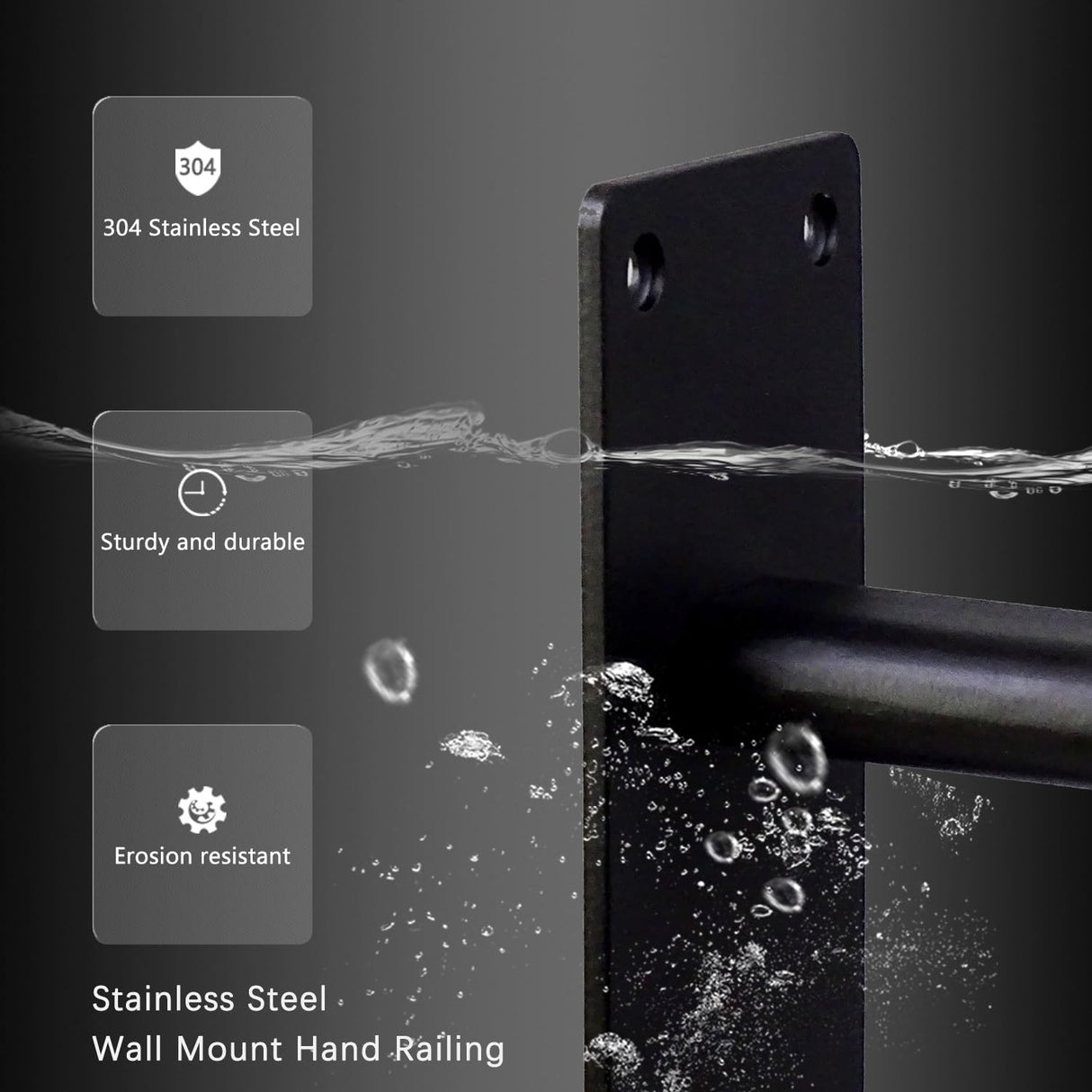 YEOOE Handrails for Outdoor Steps Wall Mount, Railings for 1-3 Steps, U-Shaped Handrail with Powder Coated, Stair Handrails for Kids, Elderly, Pregnant Women, Disabled (26" Length, Oval Pipe)