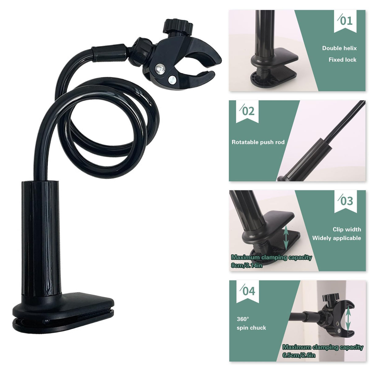 JoyHuaTrade Dog Hair Dryer Holder, Black Alloy Adjustable Lazy Hair Dryer Hands Free Stand with 360° Rotatable Clamp for Pet Dog Cat Grooming