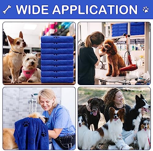 Chumia 8 Pcs Bulk Towels for Drying Dogs Cats Pet Towels Puppy Microfiber Quick Drying Dog Paw Bath Bathing Supplies Absorbent for Medium Pets(Dark Blue,40 x 24 Inch)