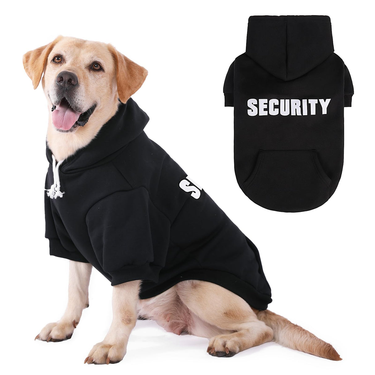PUPTECK Security Dog Hoodie, Soft Warm Winter Pet Sweater Clothes, Puppy Cold Weather Coats Hooded Sweatshirt with Pocket, Dog Halloween Costume for Small Medium Large Dogs, Black XXL