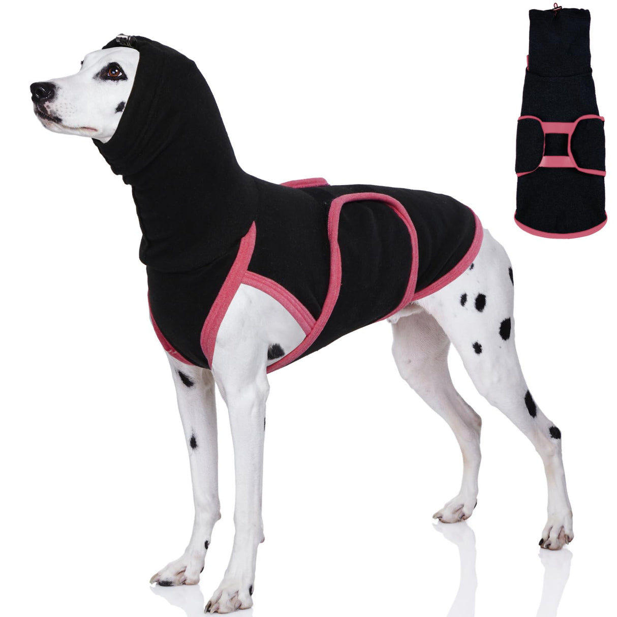 DENTRUN Dog Calming Vest Anxiety Relief Shirts with Ear Wraps, Soft Dog Hoodie Noise Cancelling Ear Muffs for Firwork, Comfort Winter Warm Sweater Turtleneck Cold Weather Cozy Coat for Medium Dog