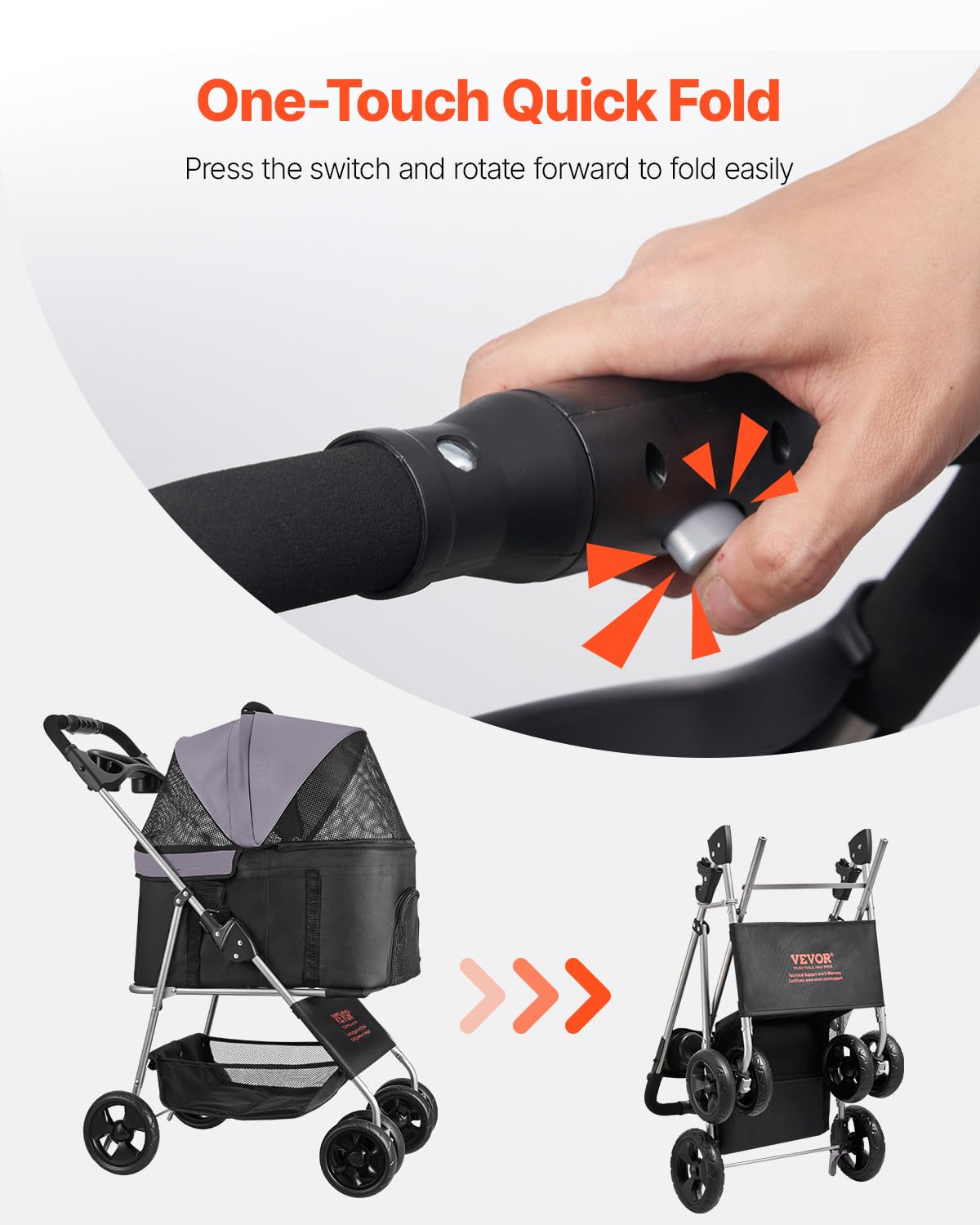 VEVOR Pet Stroller, 35 lbs Weight Capacity, Foldable Dog Stroller Cart, 4 Wheels Cats Strollers with with Detachable Carrier & Mesh Windows, Portable Design with Brake for Small to Medium Pets