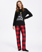 XPUDAC Christmas Matching Dog and Owner Pajamas Set Christmas Pajamas for Women Long Sleeve Sleepwear Long Pants Loungewear Soft Holiday Pjs Set, 3XL Red Black