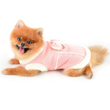 SMALLLEE_LUCKY_STORE Fleece Dog Coat for Small Dog Pet Harness Jacket with Bow and D-Ring, Soft Vest Fall Winter Clothes with Fuzzy Collar Chihuahua Yorkie Cat Apparel, Pink, L