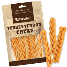 Load image into Gallery viewer, A Freschi srl Turkey Tendons for Dogs, Healthy Dog Treats, Rawhide-Free Puppy Chews, All Natural, Hypoallergenic Dog Treats, USA-Sourced Dog Snack, Dog Biscuit, Braided Sticks, 3.5 oz Pack
