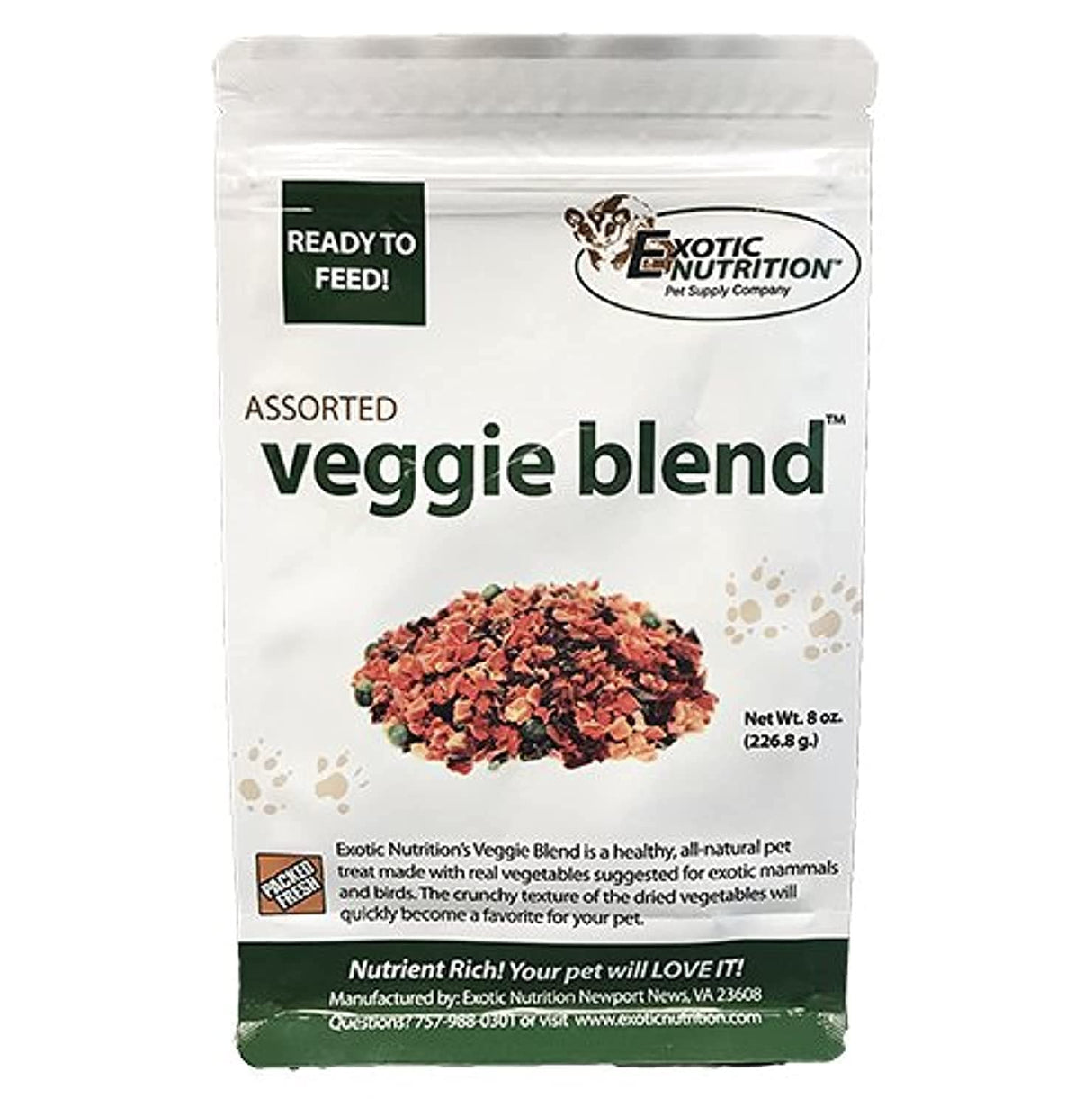 Veggie Blend - Healthy Natural Mixed Dried Vegetable Treat - Sweet Potatoes, Carrots, Peas - for Degus, Chinchillas, Sugar Gliders, Hedgehogs, Guinea Pigs & Small Pets… (8 Ounce (Pack of 1))