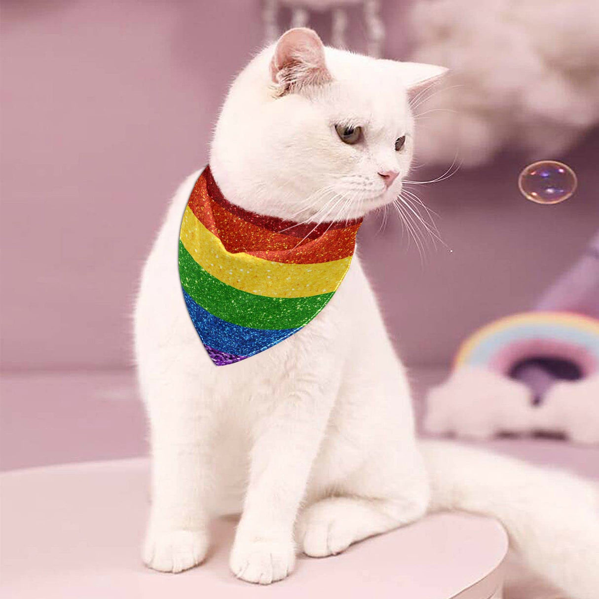 2 Pack Dog Bandanas LGBT Glitter Rainbow Pride Flag Milk Silk Pet Bandana Scarf Snap Button Triangle Bibs Kerchief Set Pet Holiday Accessories Decor for Puppy Dogs Cats M