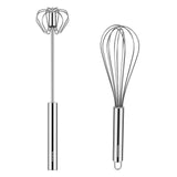 Stainless Steel Whisk 8" Hand Blender + 10" Semi-Automatic Rotary Kitchen Whisk Kitchen Wisk Wire Whisks for Cooking, Whisking, Blending, Beating, Stirring- 2 Pack...