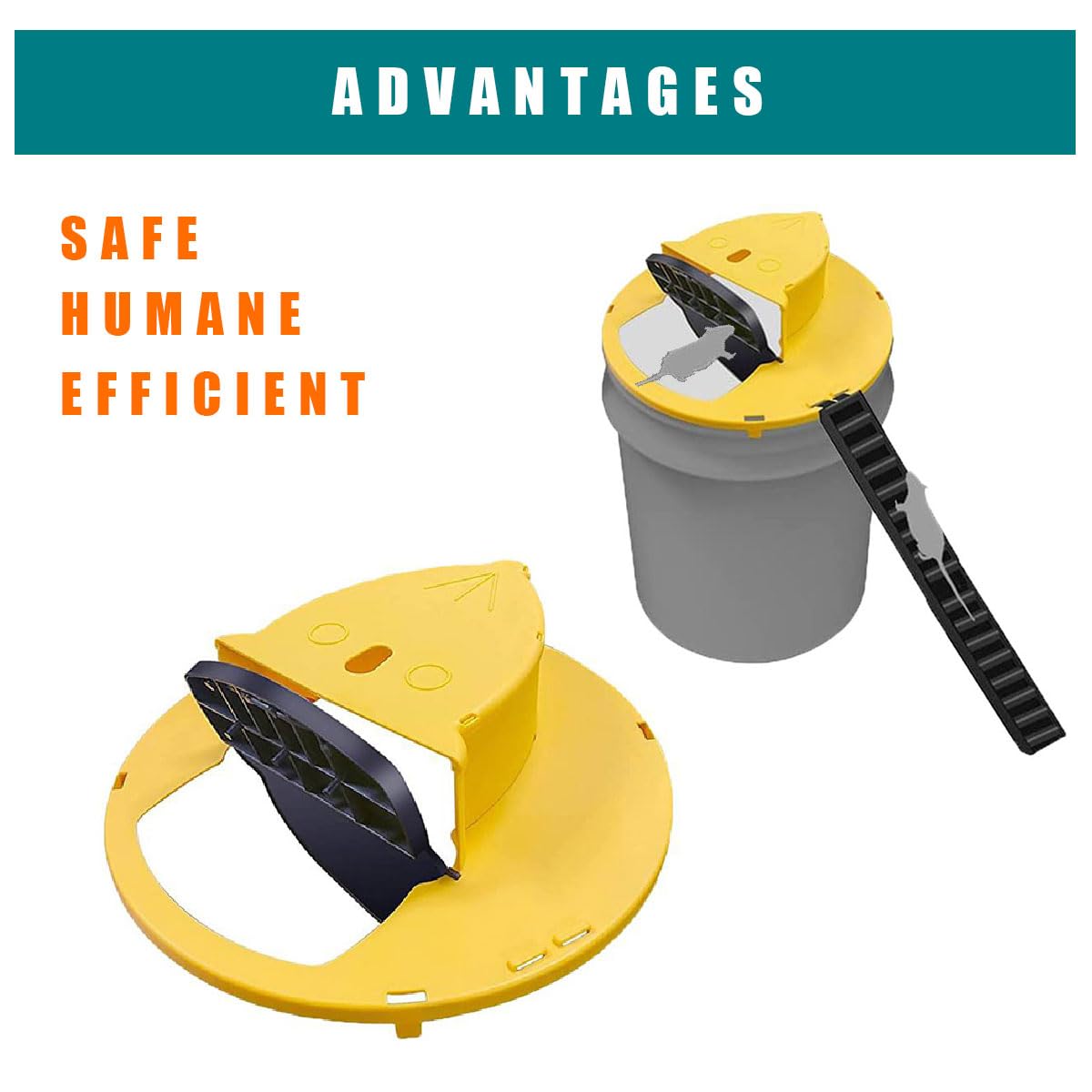 Tricess Bucket Mouse Trap Lid (4-Pack) - Flip Board Sliding Bucket Lid Mouse/Mice/Rat Trap, Auto Reset, Multi Catch Mice Trap Compatible with 5 Gallon Bucket for Indoor/Outdoor