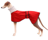 Greyhound Whippet Raincoat Waterproof with Reflective Stripe high Neck fit for Italian Greyhounds Whippets Long Back Breeds - Red - M