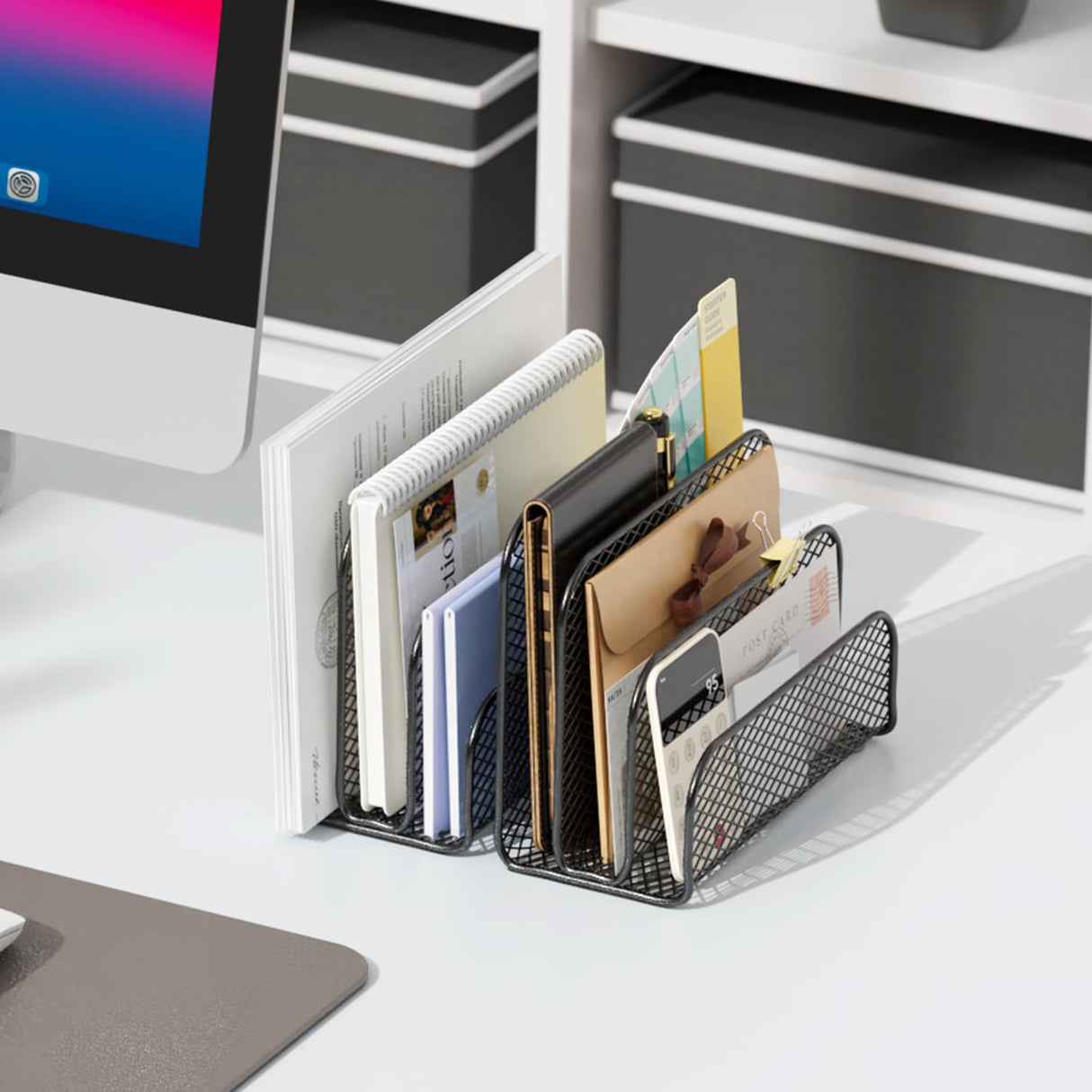 gianotter Mail Organizer Countertop, Book Shelf,Metal File Holder with 3-Slot, Book Shelf, Bill Organizer for Office Receipts and Letter Paper Storage (Black)