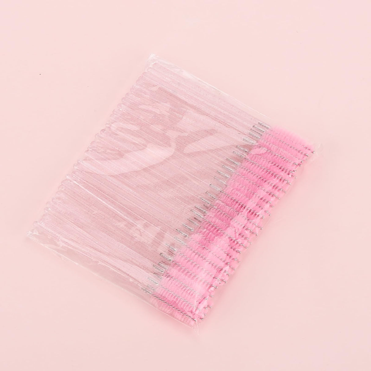 50 Pcs Disposable Mascara Wands, Crystal Eyebrow Spoolies Brush for Eyelash Extensions, Pink Eye Lash and Makeup Brush
