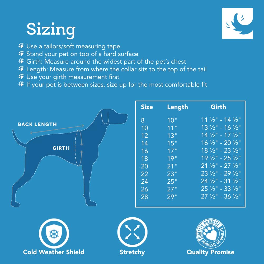 RC Pet Products Baseline Fleece Dog Coat, Everyday Base Layer (Arctic Blue/Tennis, 8)