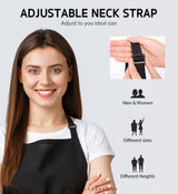 2 Pack 100% Cotton Adjustable Bib Apron with 2 Pockets Cooking Kitchen Aprons for Women Men Chef, Black