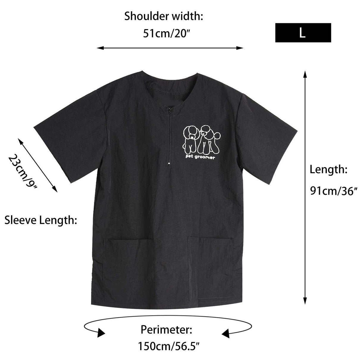 Noverlife Short Sleeves Pet Grooming Smock with 2 Pockets, M Size, Splash Proof Anti-Static Pets Beautician Work Clothes, Dog Cat Groomer Cosmetologist Uniforms for Pet Shop Men Women