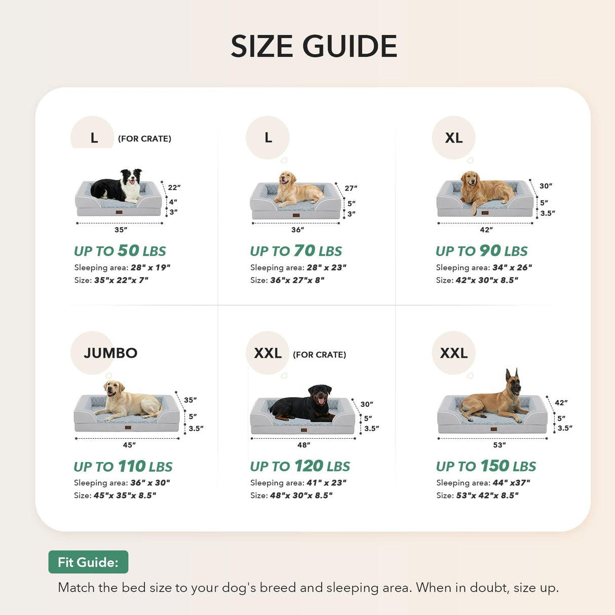 Casa Paw Orthopedic Dog Beds for Extra Large Sized Dogs, Waterproof Memory Foam XL Pet Bed with Sides 42x30Inch, Non-Slip and Egg-Crate Foam Big Dog Couch Bed with Removable Washable Cover, Light Grey