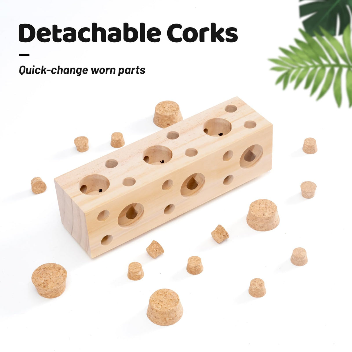 JONS NTY 2 Pcs Wooden Bird Chew Toys - 7.9 Inch Hanging Parrot Toys, with 92 Detachable Corks, Relieve Boredom & Anxiety, Foraging Toys, for Parakeet, Cockatiel, Conure, Budgie, Lovebird