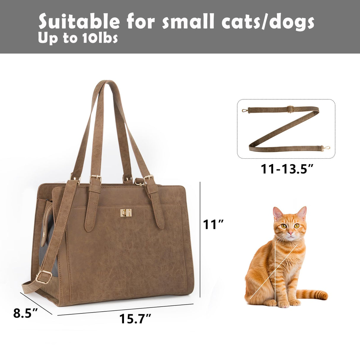 Stylish Pet Carrier Purse Leather Bag for Small Dogs Cats Puppy,Airline Approved Soft-Sided Carriers (Vintage Brown)