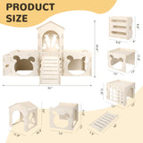 Large Rabbit Castle, Wooden Bunny House & Hay Feeder, Detachable Rabbit Hideaway, Indoor Rabbit Castle with Ramp, Small Animal Houses & Habitats