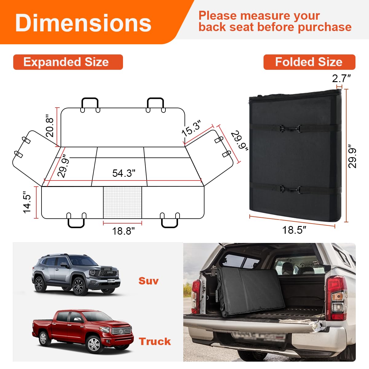Vailge Dog Car Seat Cover for Trucks,Large Back Seat Extender for Dogs,Waterproof Non Inflatable Hard Bottom Dog Seat Cover for Trucks F150, RAM1500,Silverado,GMC Sierra