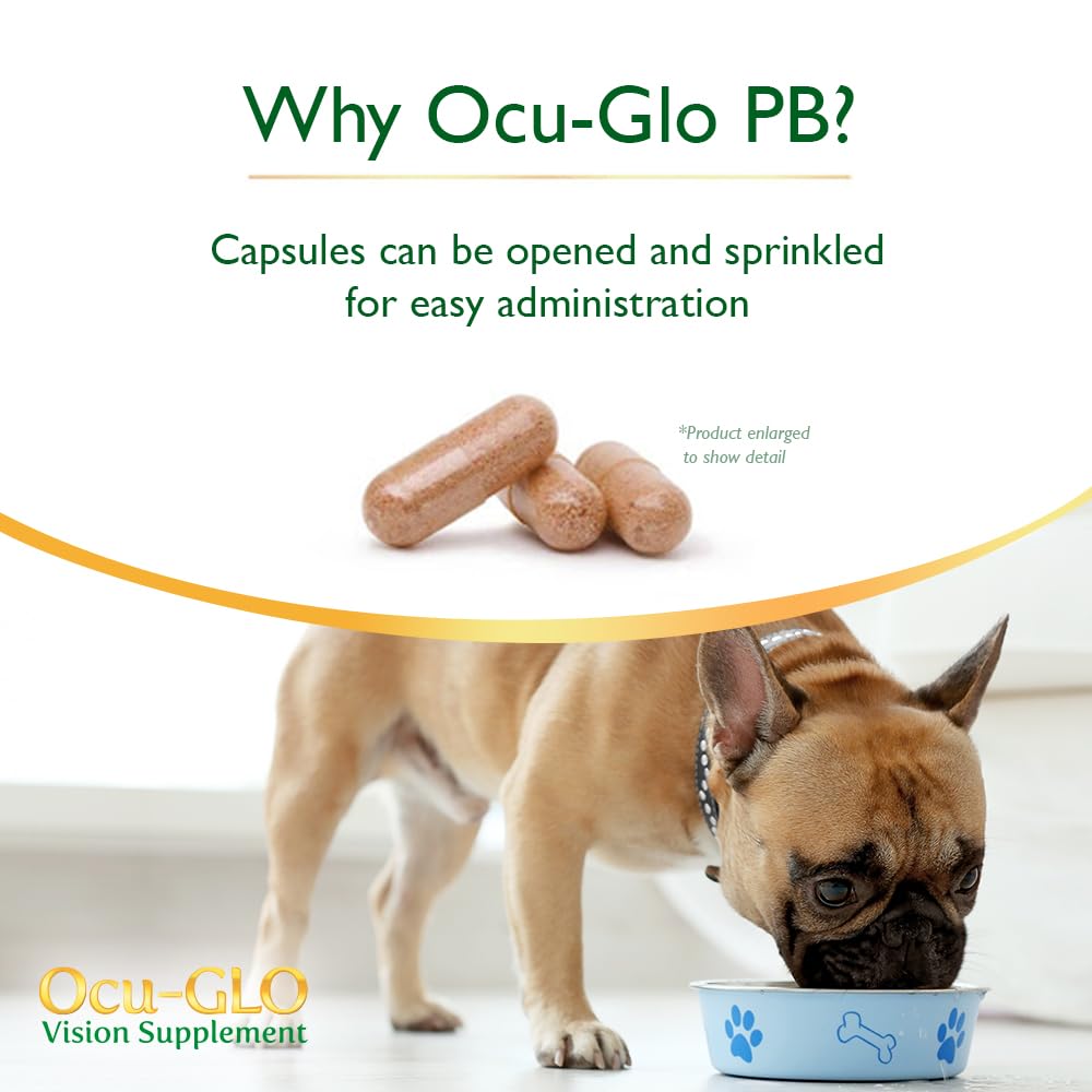 Ocu-GLO PB Vision Supplement for Small Dogs & Cats – Easy to Administer Powder Blend with Lutein, Omega-3 Fatty Acids, Grape Seed Extract and Antioxidants to Promote Eye Health, 30ct Sprinkle Capsules