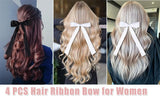 Oversized Long-Tail Hair Bows Set - 4 PCS Ribbons and Large Barrettes for Cute Aesthetic Hair Accessories for Girls (Black White)