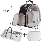 Small Bird Travel Backpack Carrier Cage, Backpack to Transport Backpack Carrier with Metal Tray Stand Perch for Parakeet Cockatiel Budgies Vet Carry Book Bag Black