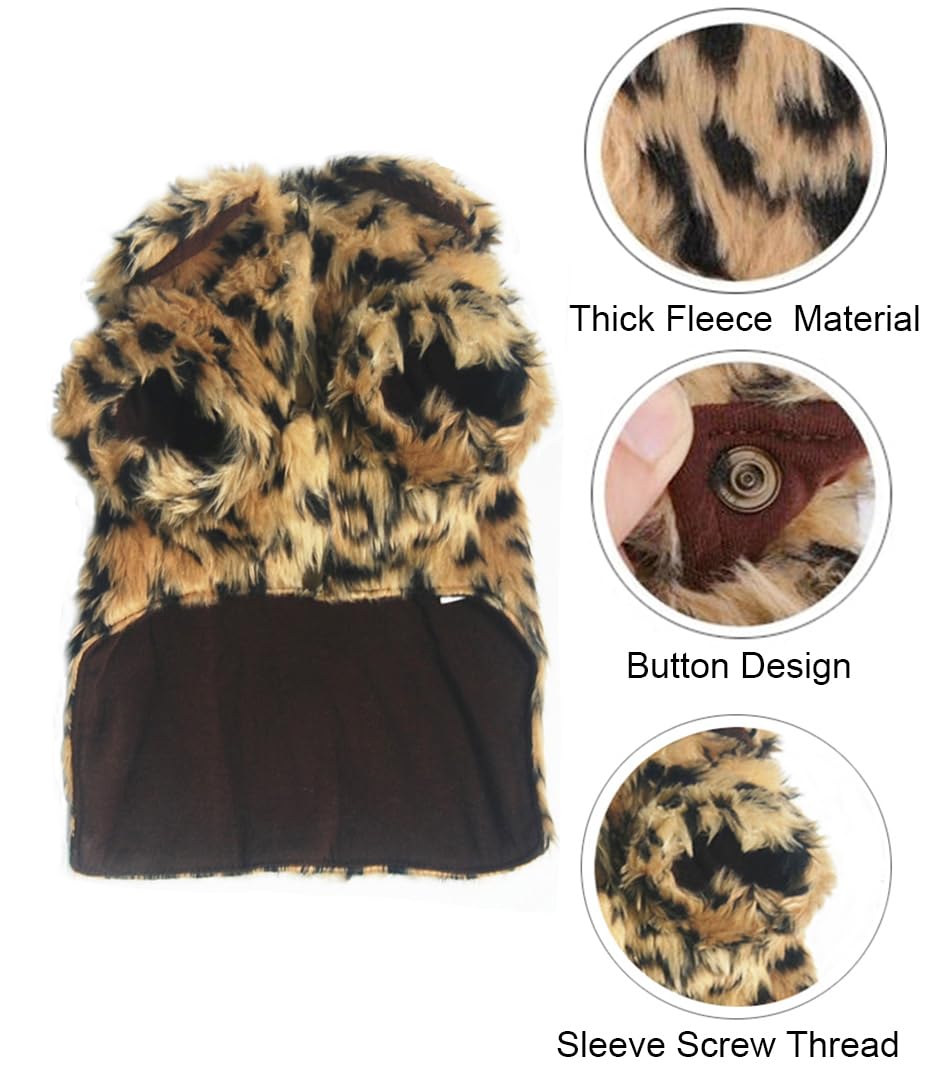 WENFVVIN Dog Pet Leopard Faux Fur Button Design Luxury Warm Sweater Coat for Chihuahua Yorkie Teddy (XS)