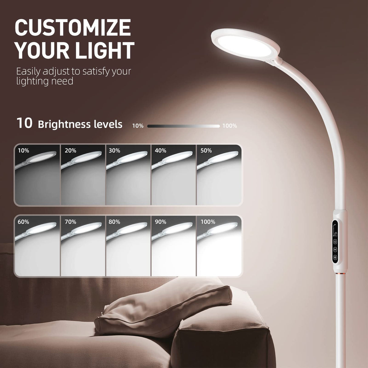 FBBJFF Light Therapy Lamp 11000 Lux, LED UV-Free Sunlight Lamp,Full Spectrum Happy Therapy Lamp with 10 Adjustable Brightness Levels, 2 in 1 Retractable Floor Light Therapy Lamp
