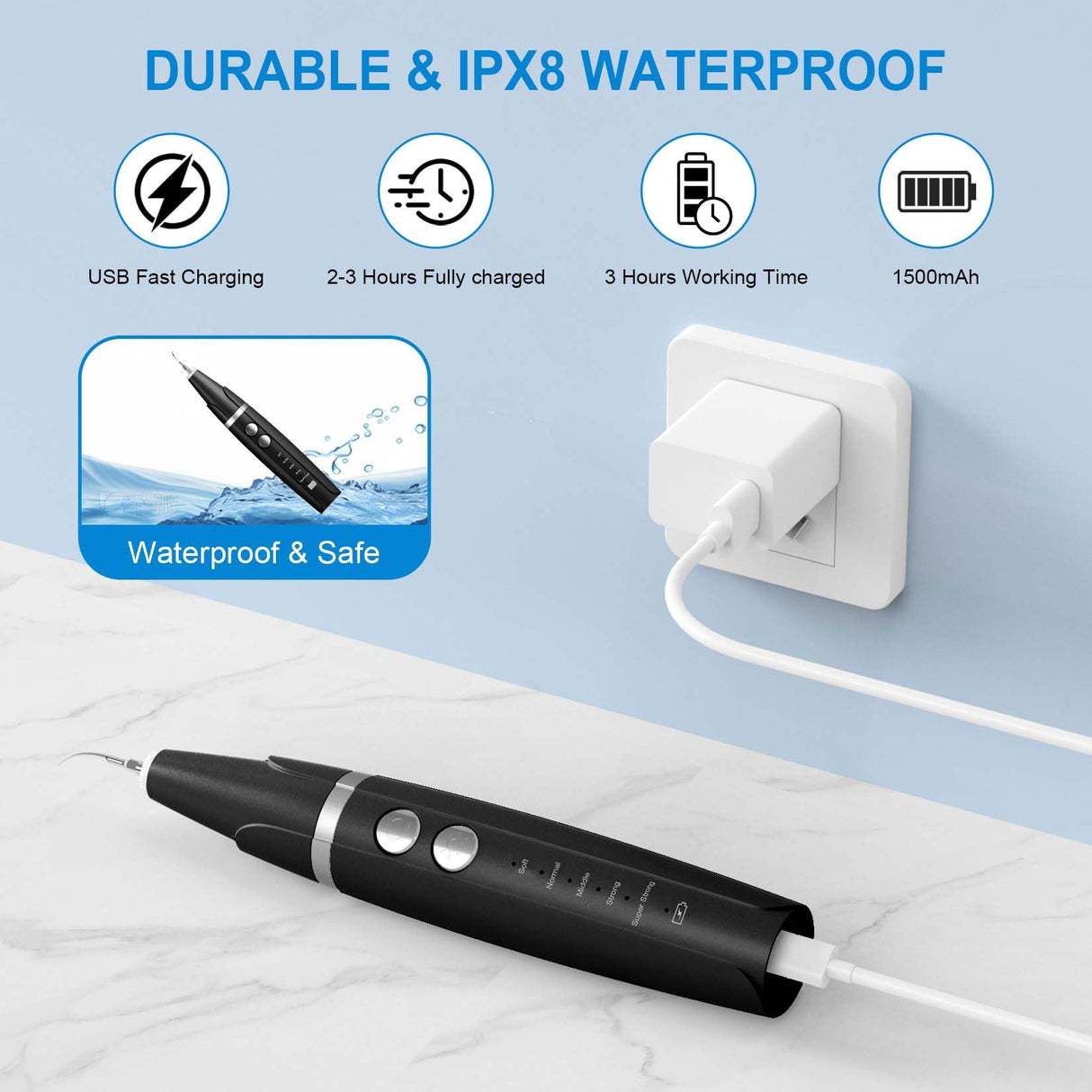 Ni-SHEN Plaque and Tartar Remover, Dog Ultrasonic Teeth Cleaner Toothbrush for Tartar and Stains with LED Light, 5 Modes Low Noise Sonic Tooth Cleaning Kit Tool for Dogs (Black)