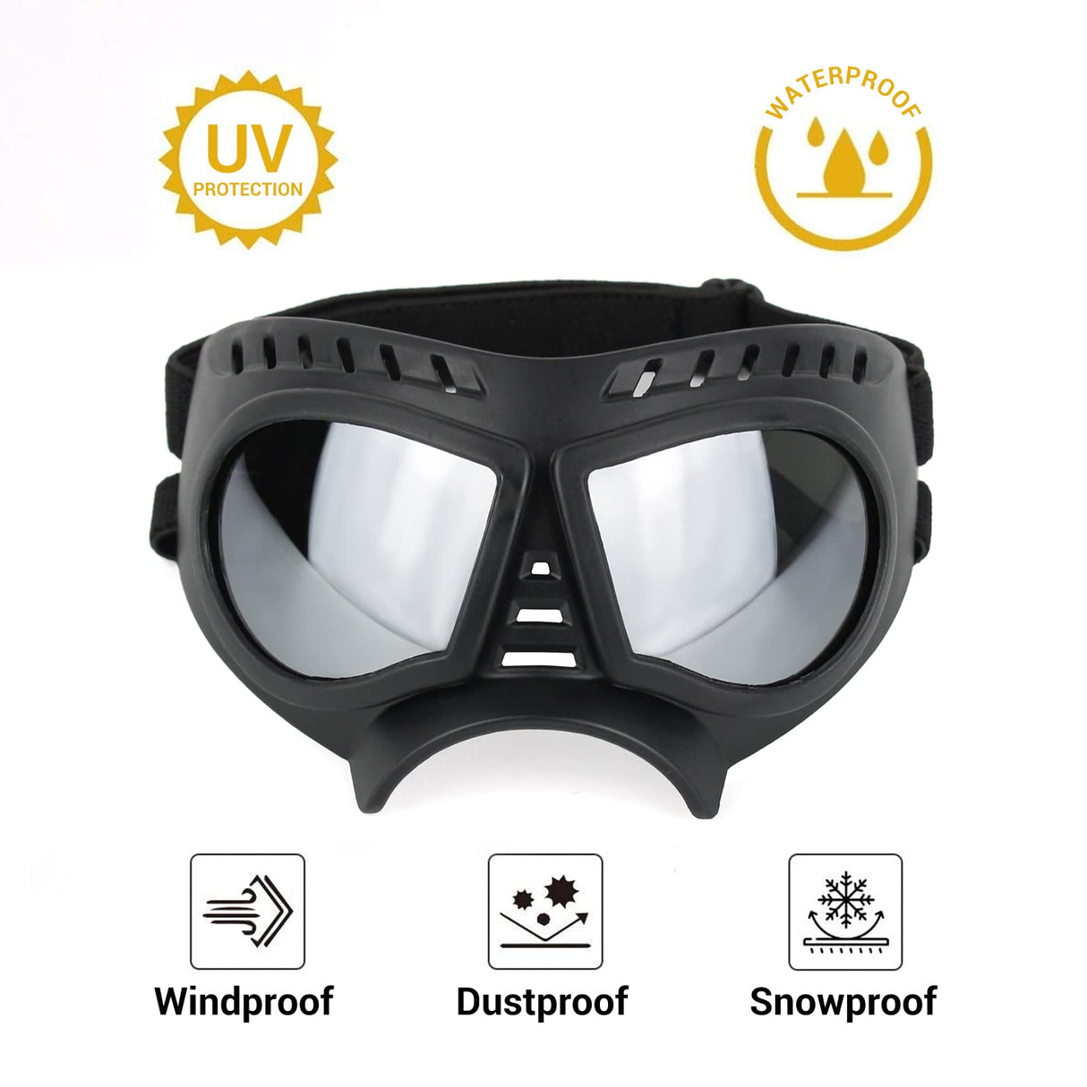 NAMSAN Dog Goggles Small Breed, UV-Protection Doggie Sunglasses for Small to Medium Dogs, Soft Doggy Eye Protection, Anti-Fog Anti-Dust Windproof Snowproof, Adjustable Straps, Lens Silver