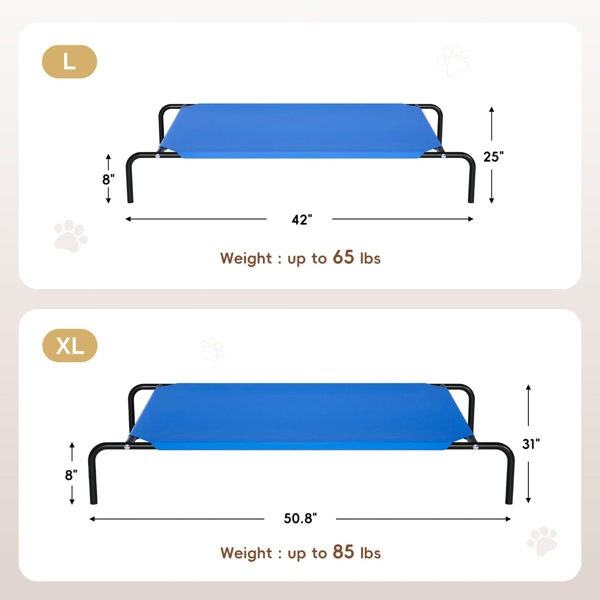 STARLATTA Elevated Dog Bed for Large Dogs, Washable Raised Cot with Skid-Resistant Feet, Waterproof Cooling Dog Beds with Oxford Cloth, Indoor/Outdoor Use, Blue 50in