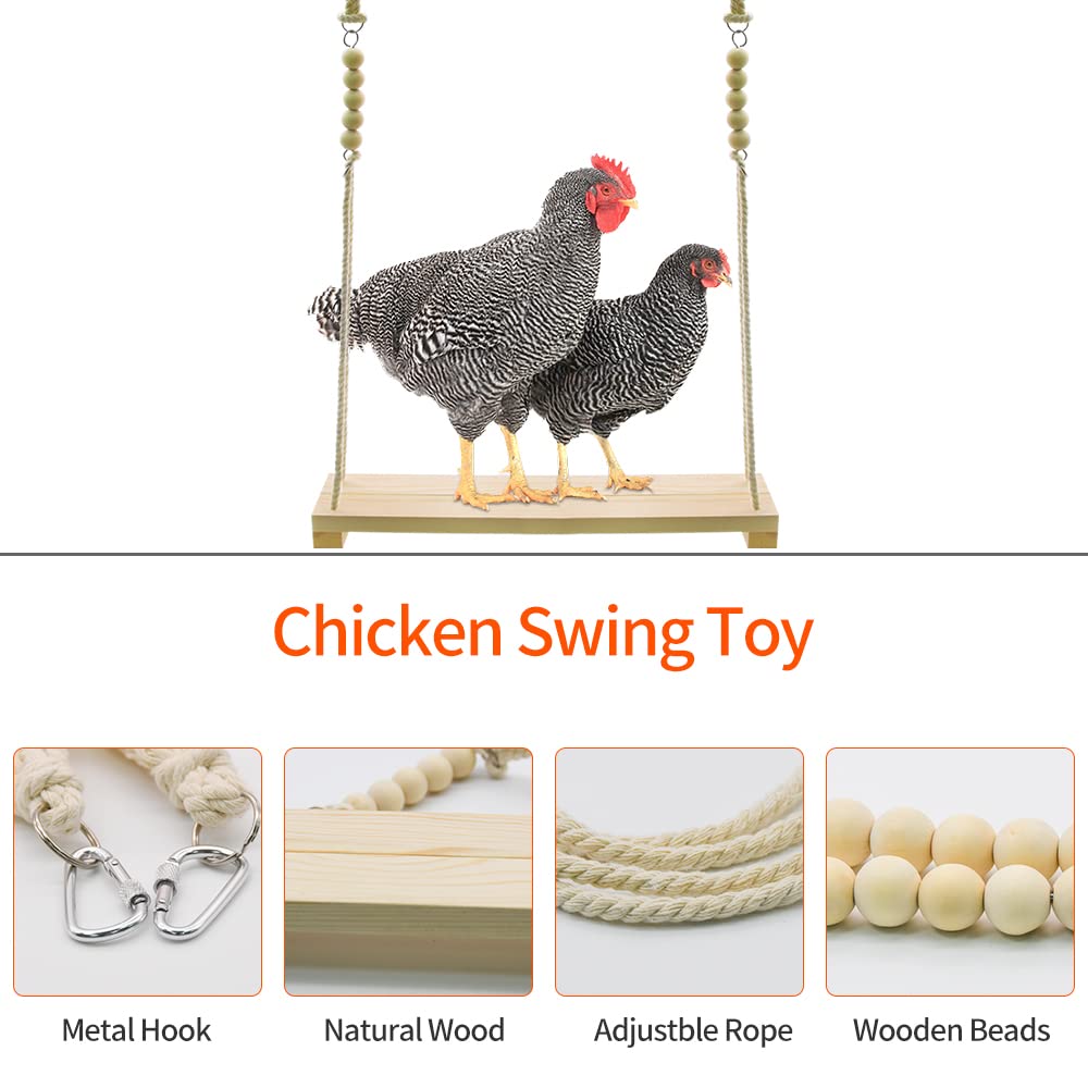 Chicken Swing Toy, 2 Pack Chicken Toys, Wood Chicken Swing Toy, Wood Chicken Swing for Chickens Rooster Poultry Parrots