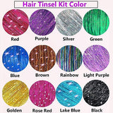 Hair Tinsel Kit (48 Inch,12 Colors, 3600 strands), Fairy Tinsel Hair Extensions with Tools - Glitter Hair Tinsel Kit Heat Resistant Accessories for Girls Women Kids Christmas New Year