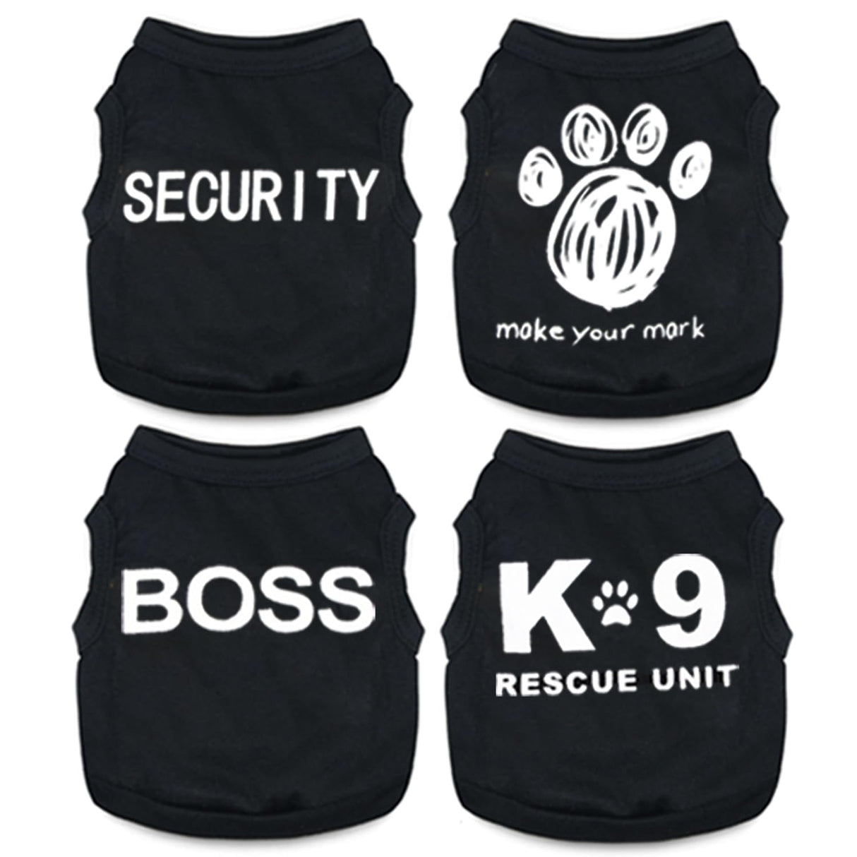 4-Pack Dog Clothes for Small Dogs Boy Male Summer Black Letter Security Puppy Shirts Cute Cool Breathable Clothes for Chihuahua Yorkie Shih Tzu Dachshund Pet Cat Outfit Clothing, Medium