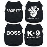 4-Pack Dog Clothes for Small Dogs Boy Male Summer Black Letter Security Puppy Shirts Cute Cool Breathable Clothes for Chihuahua Yorkie Shih Tzu Dachshund Pet Cat Outfit Clothing, Medium