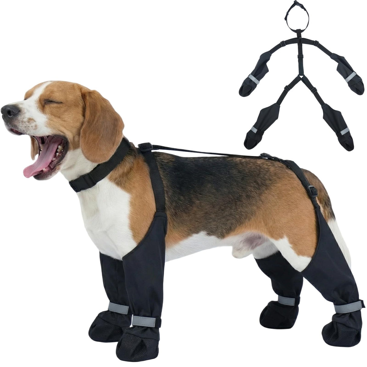 AuraPaw Dog Booties with Adjustable Suspenders for Outdoor Adventures – Reflective Paw Protectors for Rain, Snow & Mud, Anti-Slip & Dirt-Proof Boots Leggings, Waterproof Dogs Shoes, Black, Size L