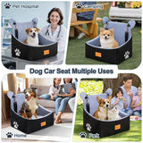 Dog car Seats for Small/Medium Dogs up to 33lbs- Washable, Waterproof, Dog Booster & car Seats with 2 Easy-Install Safety Belts, Non-Slip Base & Storage Pocket(Grey Black).