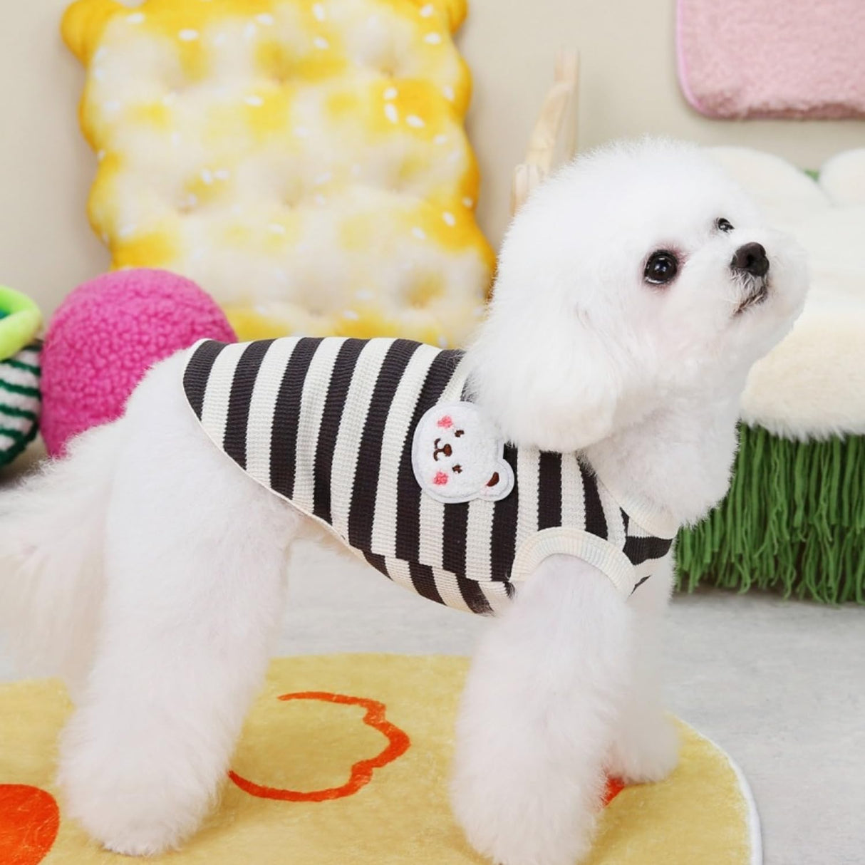 2PCS Striped Dog T-Shirt with D-Ring – Soft Waffle Fabric Pet Tee with Cute Bear Patch, Breathable & Lightweight Dog Outfit for Small & Medium Dogs – Stylish Everyday Wear(2PCS A,S)