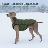 Kuoser Dog Puffer Jacket Warm Dog Coat for Extra Large Dogs, Windproof Reflective Pet Padded Vest Cold Weather Clothes Puppy Snowsuit with Hook & Loop Coats, Easy On/Off, Green 2XL
