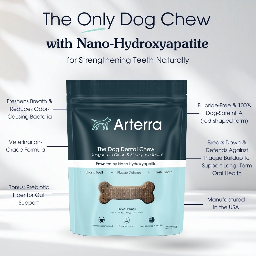 Arterra Pet Science Dog Dental Chews with Nano-Hydroxyapatite Next-Generation Daily Chews for Stronger Teeth, Fresh Breath, and Healthy Gut, 14 Count, Pack of 1