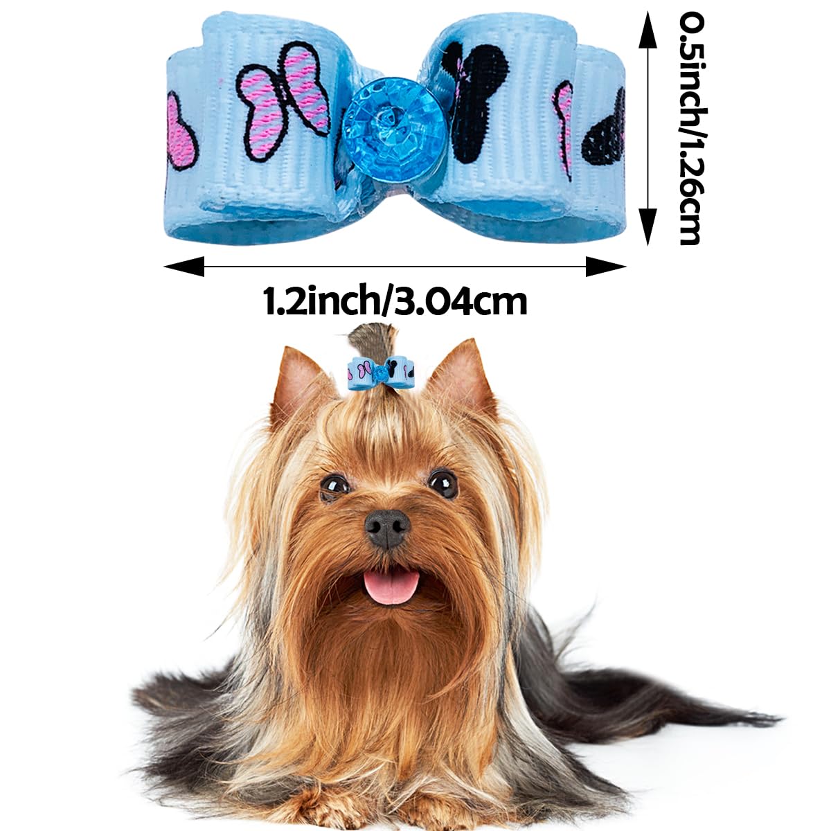PET SHOW 100pcs Bulk 0.98inch*0.39inch Tiny Small Dogs Hair Bows with Rubber Bands Cat Puppies Yorkie Hair Topknot Grooming Accessories Mixed Matching Colors