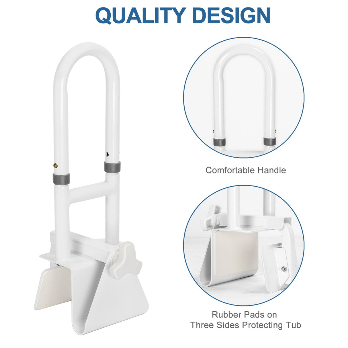 HEPO Grab Bars for Bathtubs and Showers, Adjustable Bathtub Safety Rail for Seniors, Tub Grab Bar for Bathroom, Assistance Bathtub Handle Clamp for Elderly Bath Support, White