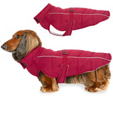 DJANGO Insulated Winter Dog Coat – Warm, Water-Repellent Puffer Jacket for Small Dogs, Dachshunds & Puppies – Adjustable, Reflective Cold-Weather Dog Coat with Harness Hole – Firelight Red, Small